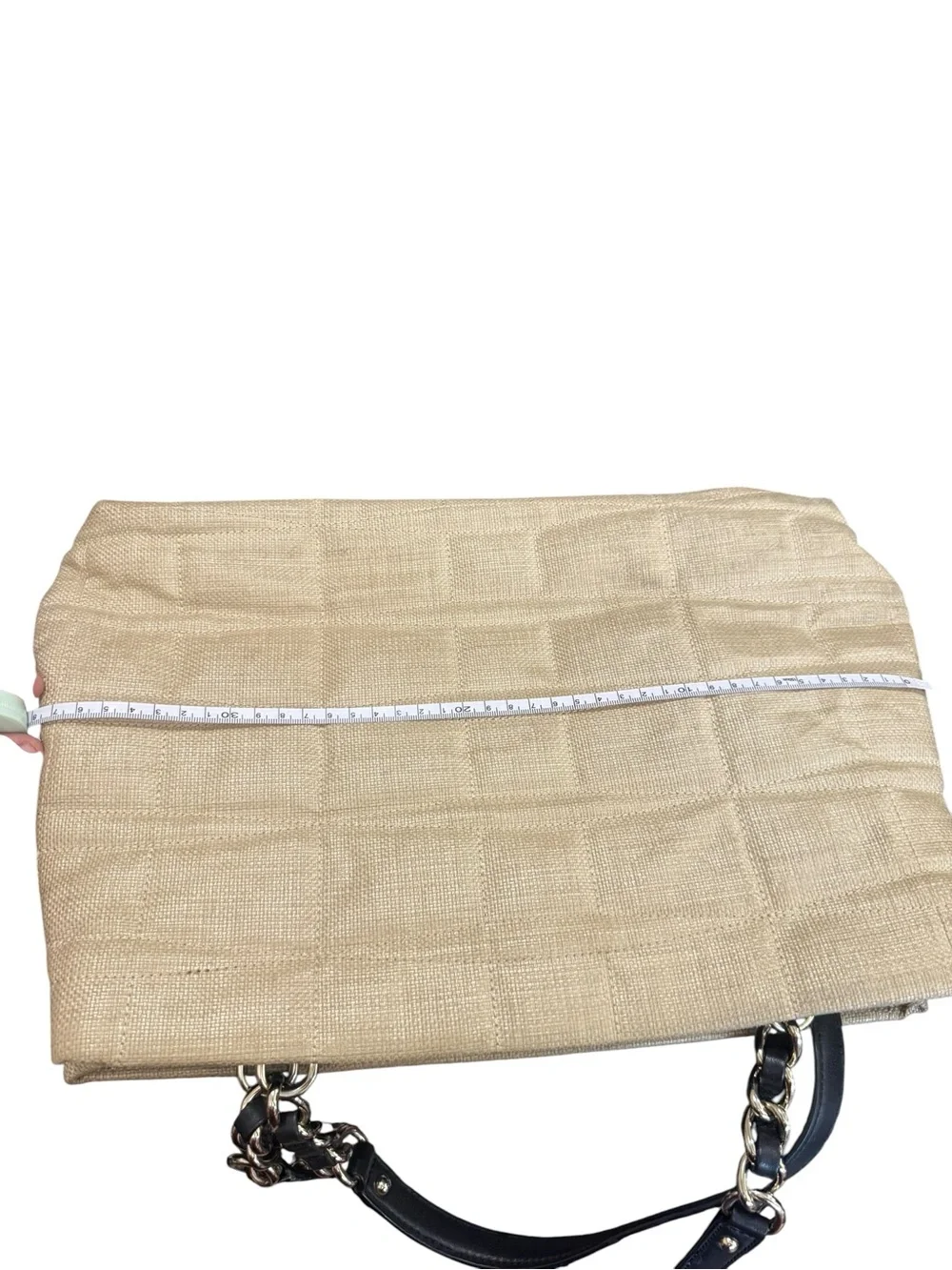 kate spade Beige Woven Shoulder Bag with Black Bow and Chain Straps